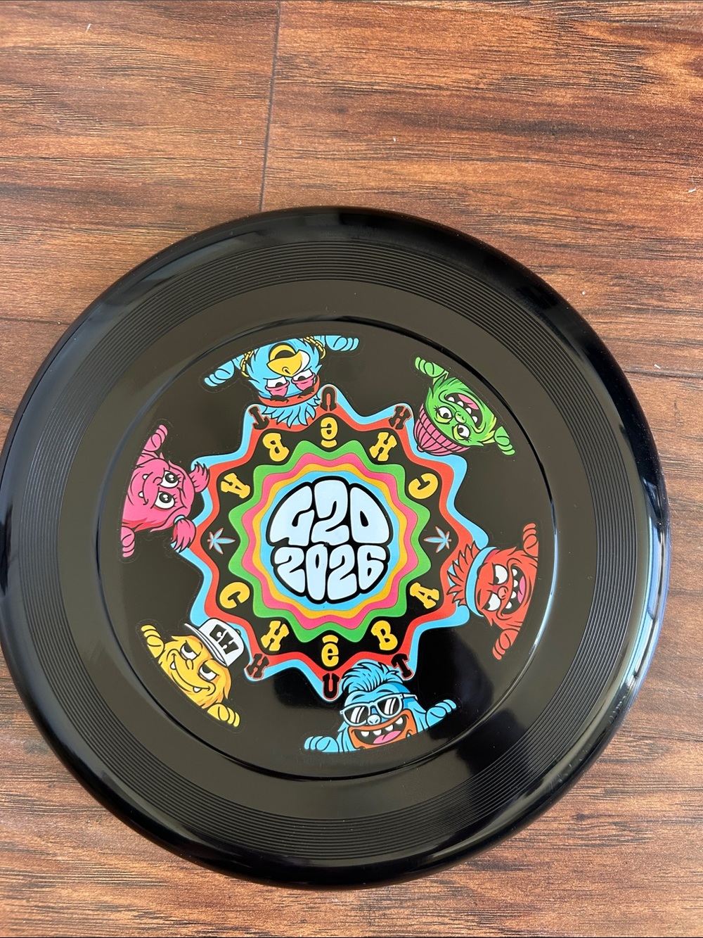 Black Graphic Flying Disc Frisbee with Multicolor Characters